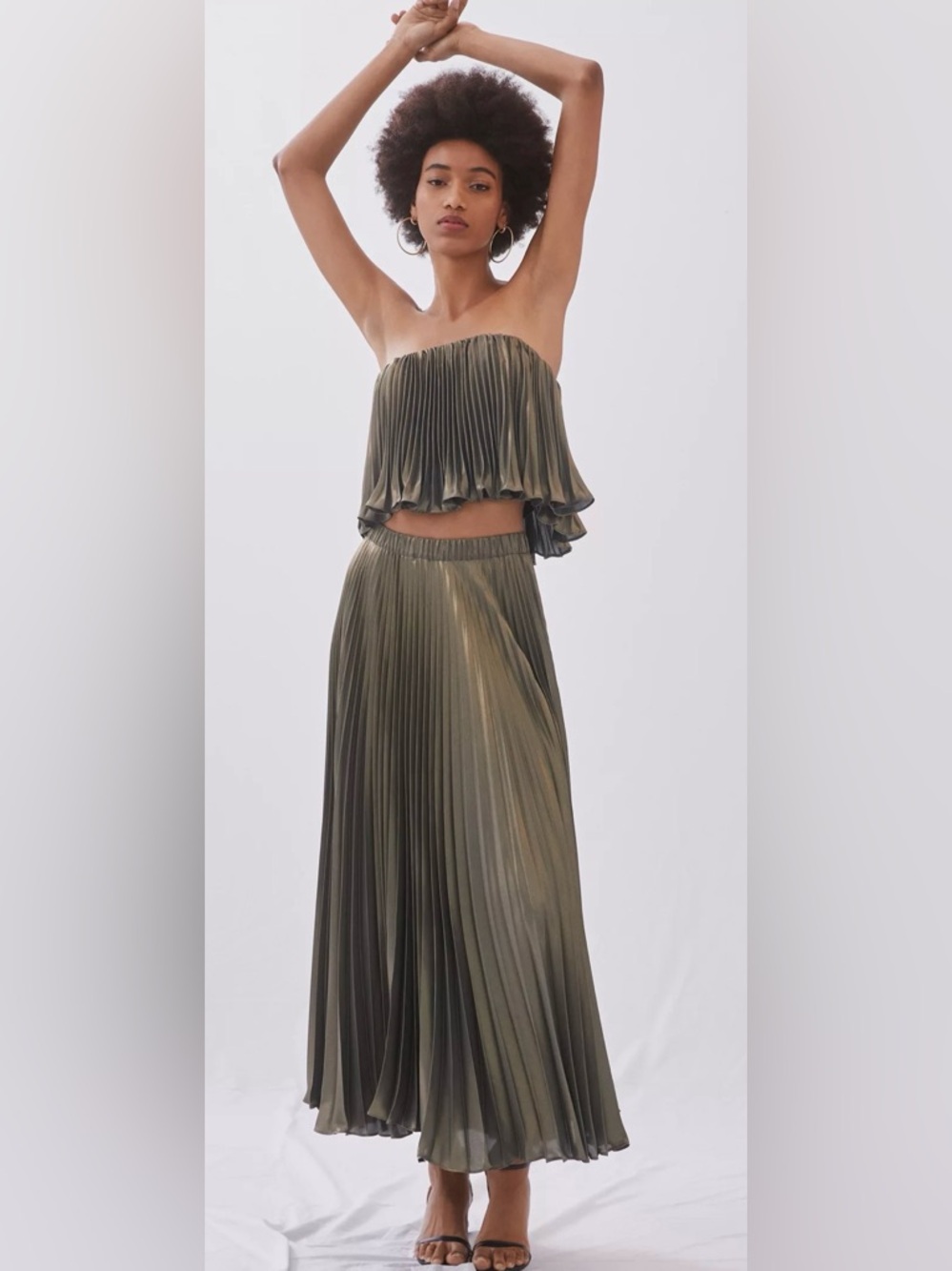Anthropologie Pleated Metallic Skirt Set size 6/8
